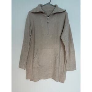BAREFOOT DREAMS COZYCHIC LITE Sweater half zip tunic chenille M Cream Beige